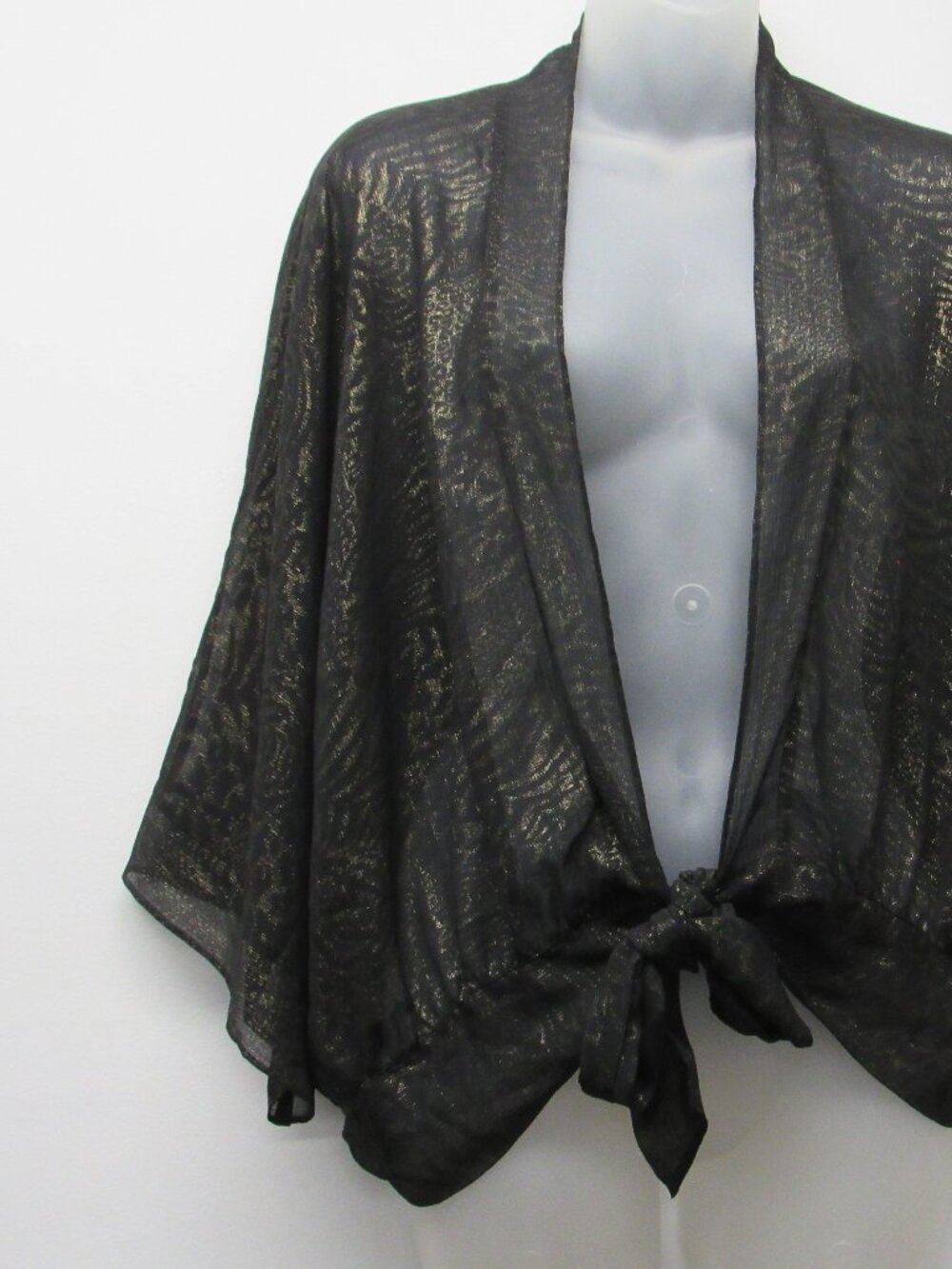 Chico's Sheer Chiffon Kimono Style Topper Jacket sz 1 Small Tie Front Animal - Picture 4 of 5